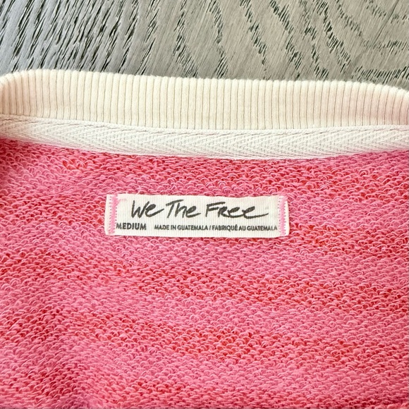 Free People We The Free Oversized Crew Neck Stripe Sweatshirt Papaya Pink Orange - Picture 8 of 10